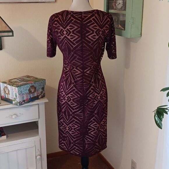 Kelly Renee Geometric Patterned Burgundy Burnt Out Velvet Dress - Picture 7 of 9